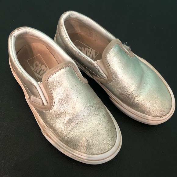 Vans Other - Vans: Girls Metallic Leather Silver Size 11